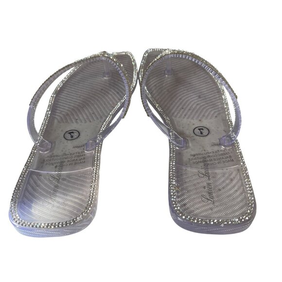 Lauren Lorraine Clear Rhinestone Flip Flop Sandals Size 7 Beach Wedding Glam - Picture 4 of 5